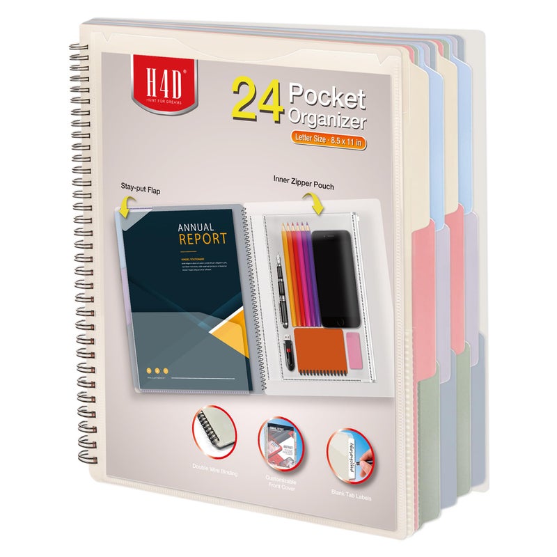 H4D 24 Pocket Morandi Color Spiral Multi Pocket Folder Poly Project Organizer - Image 1